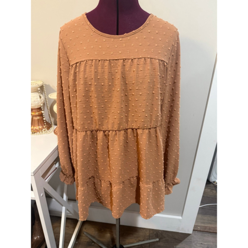 🌟SALE Fall Brown Swiss Dot Top Large
